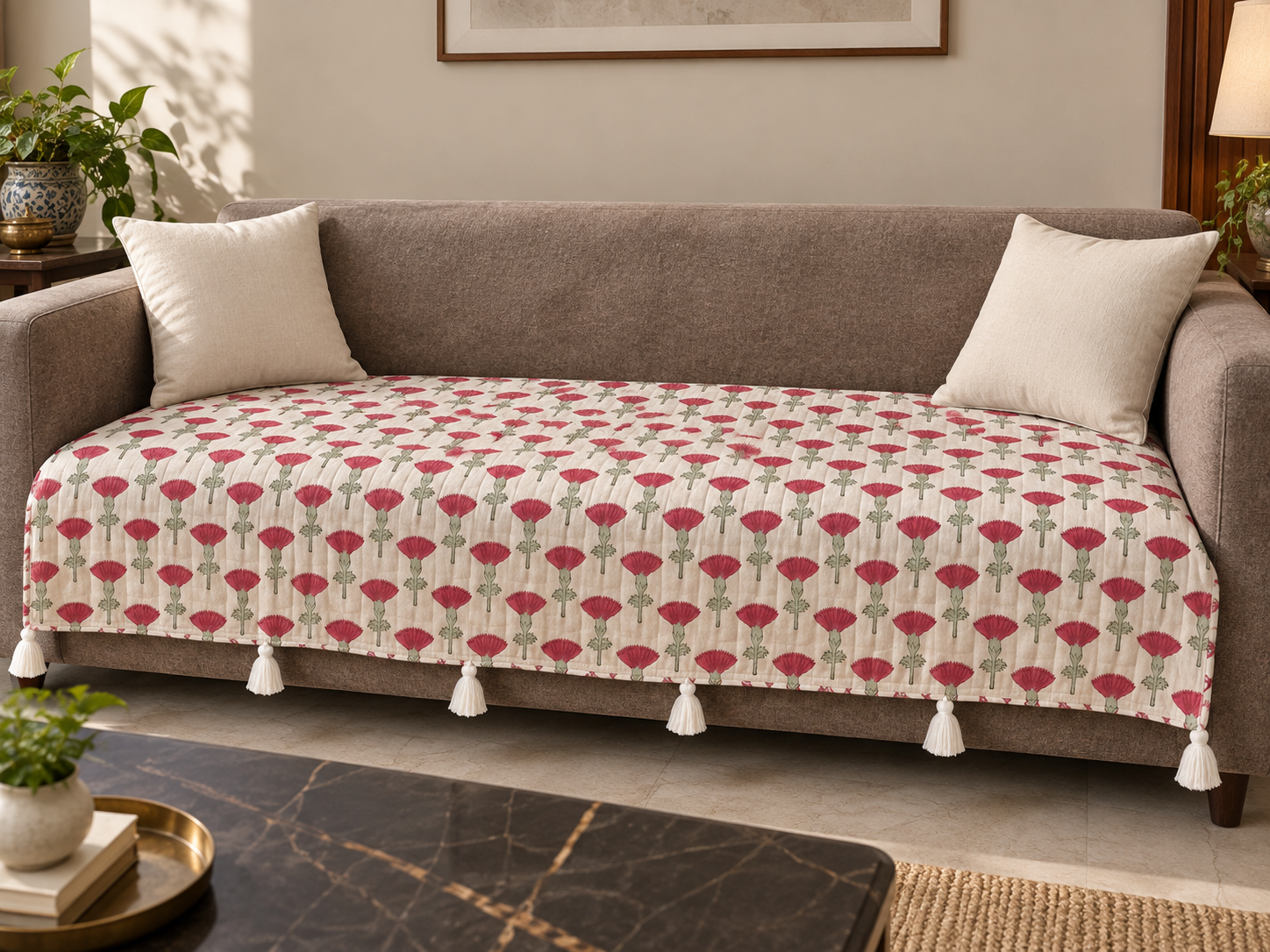 Custom Reversible Hand-Block Quilted Sofa Throw original product photograph